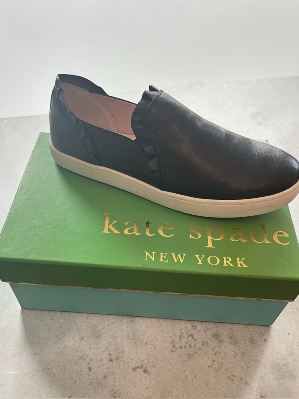 kate spade Black Leather Slip-On with White Sole